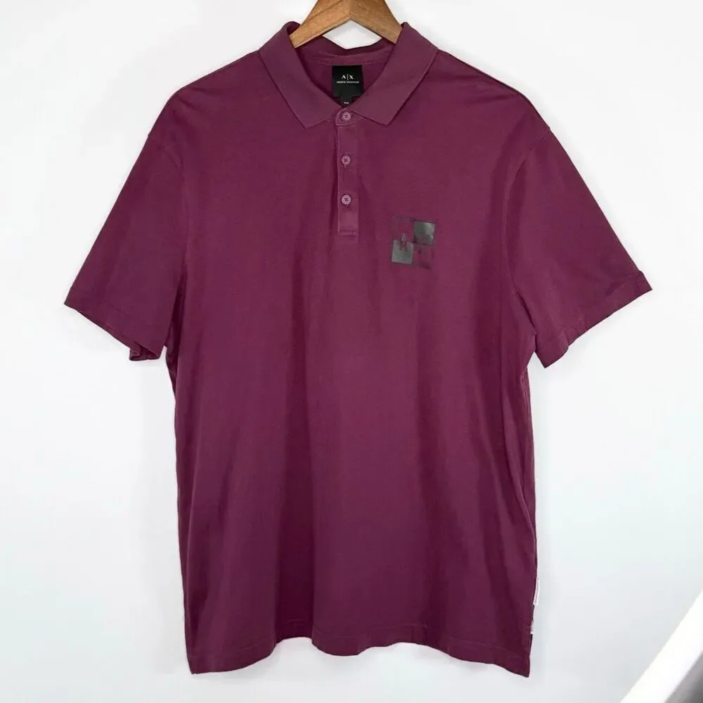 Armani Exchange Maroon Burgundy Short Sleeve Polo Shirt - US Big Kids XXL (18)